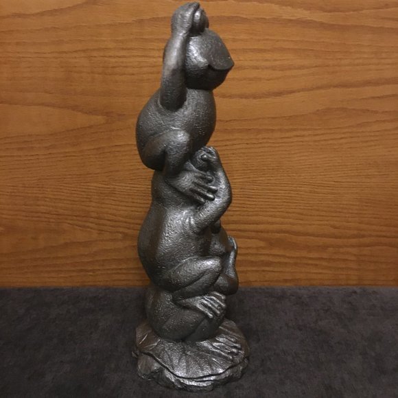 Garden Statue Gunmetal Grey 'See, Hear, Speak No Evil' Frog Totem - Picture 4 of 10